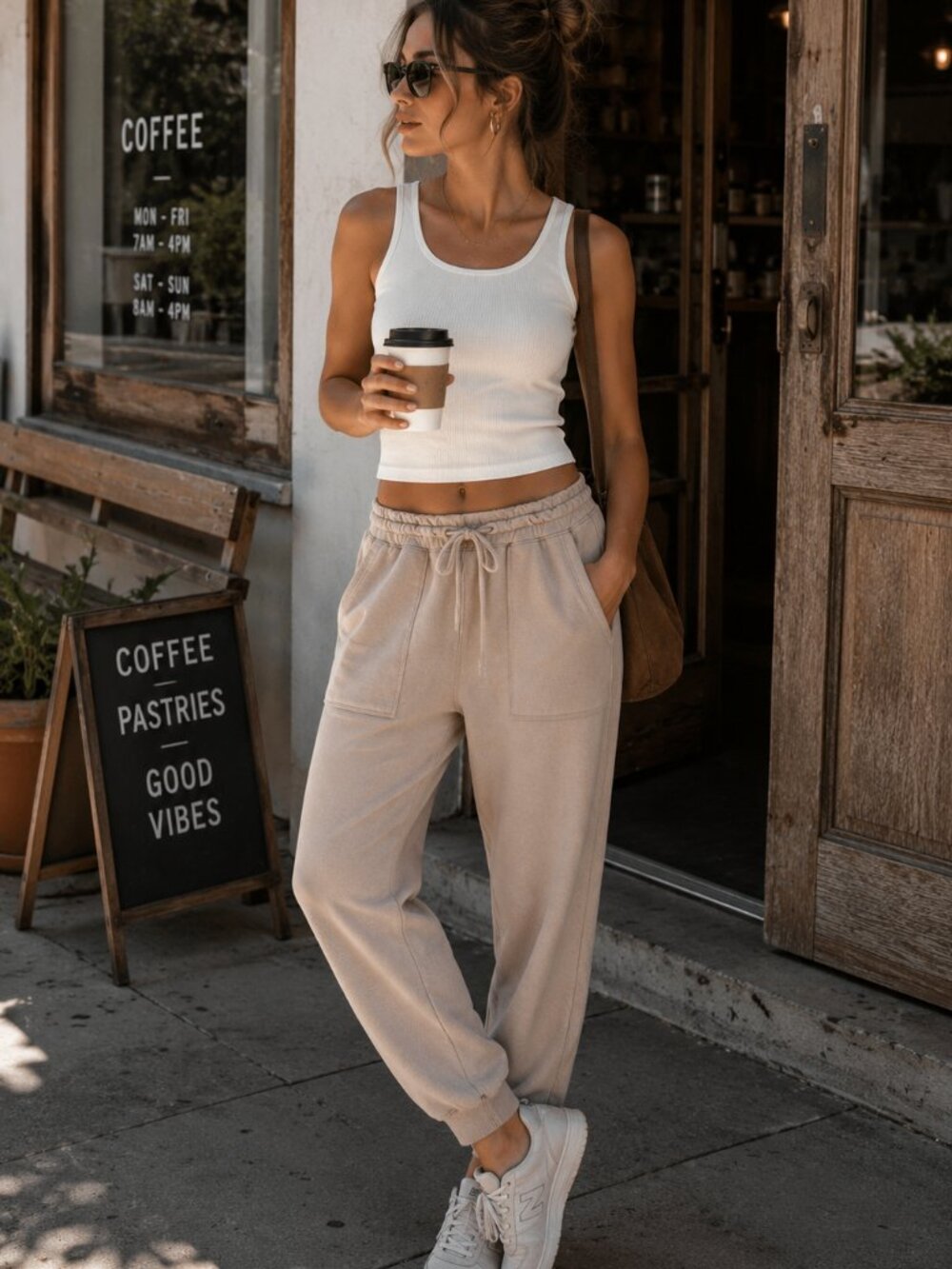 Abercrombie & Fitch Terry Jogger Sweatpants Tan Beige Neutral Medium